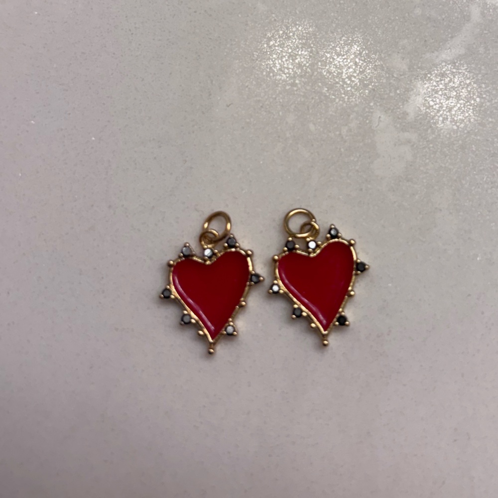 Enamel Red Heart Charm with 14K Gold Plated Accents (Price for one)
